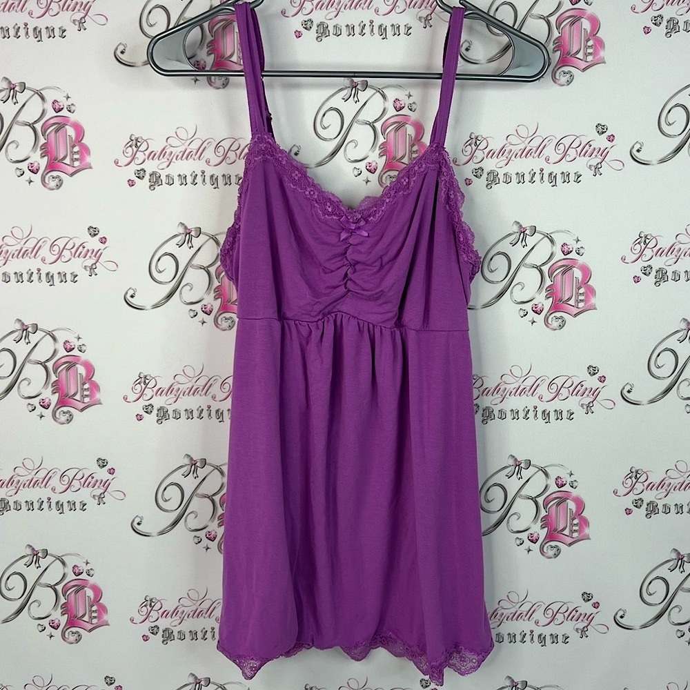 Soma tank top fairy hem asymmetrical lace cinch sexy Lavender Lace Trim Top
